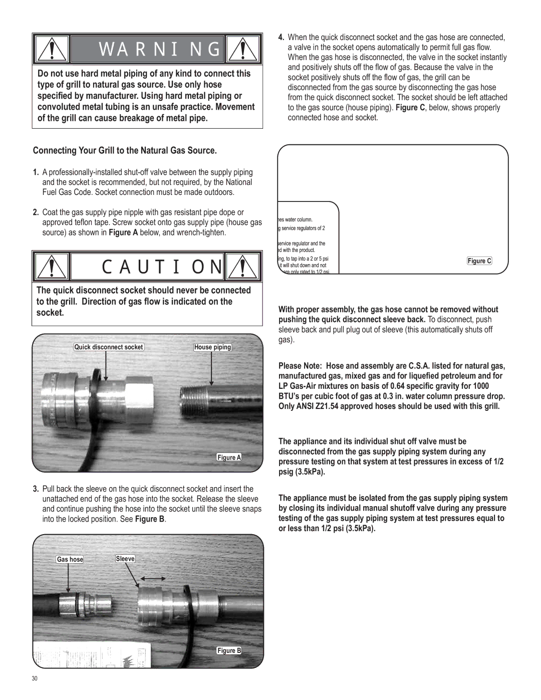 Char-Broil 463250512 Connecting Your Grill to the Natural Gas Source, To the grill. Direction of gas flow is indicated on 