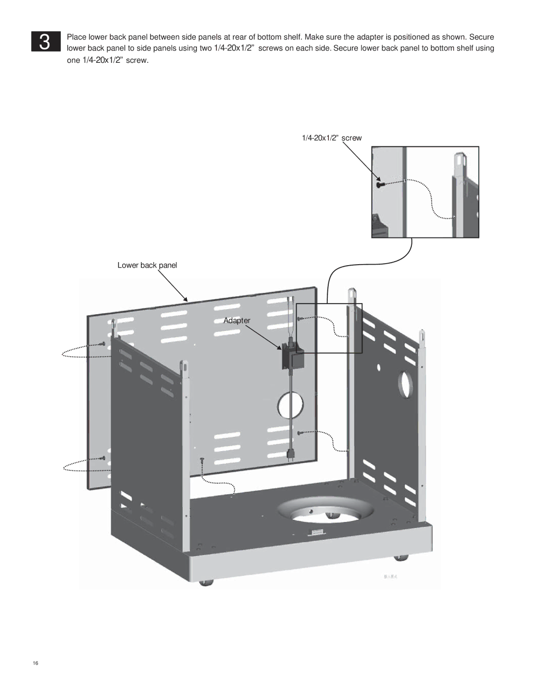 Char-Broil 463250811 manual One 1/4-20x1/2 screw 