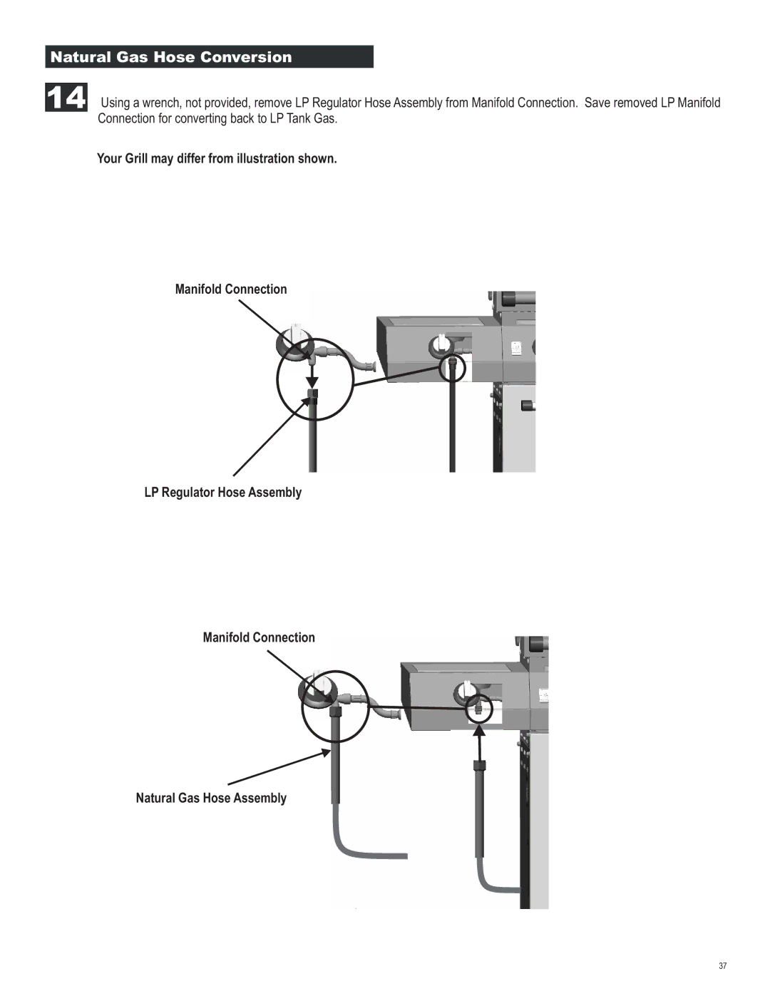 Char-Broil 463250811 manual Natural Gas Hose Conversion 