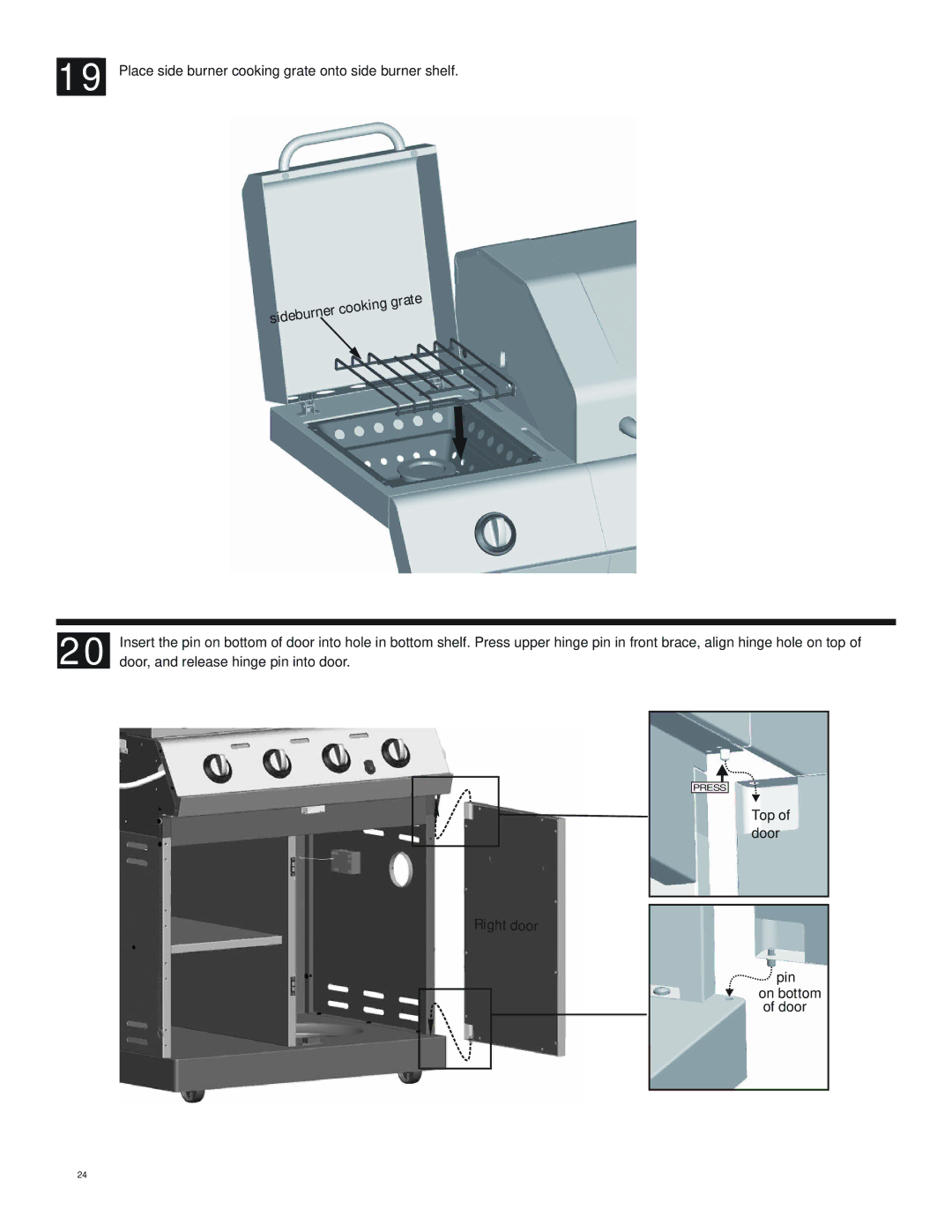 Char-Broil 463251012 manual Place side burner cooking grate onto side burner shelf 