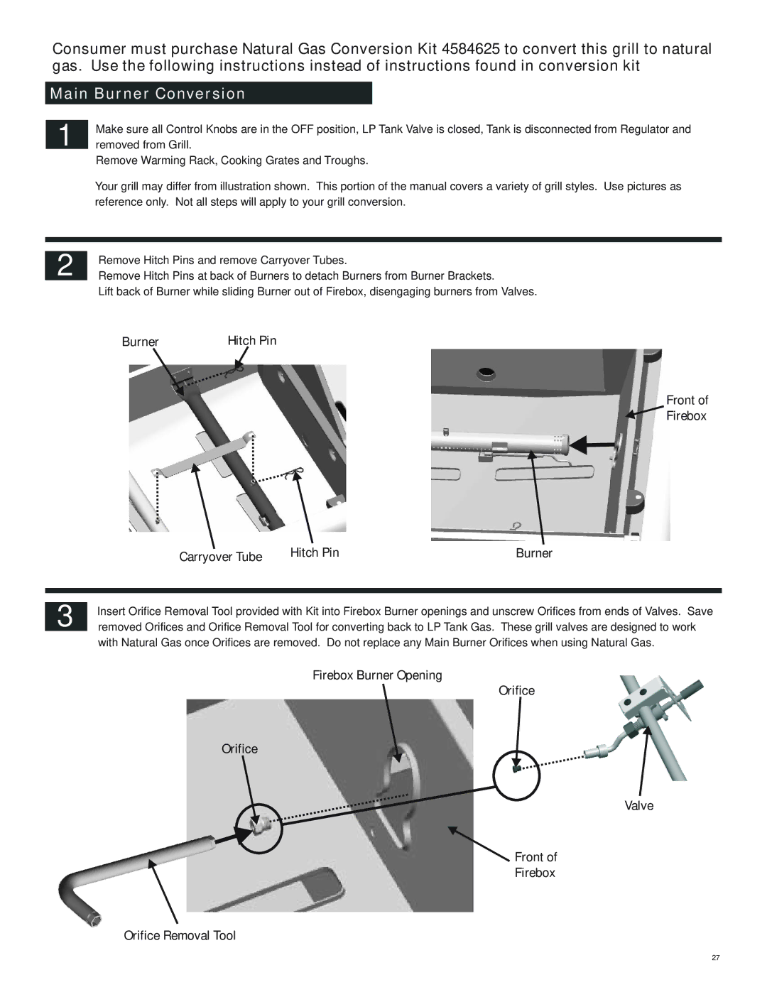 Char-Broil 463251012 manual Main Burner Conversion 