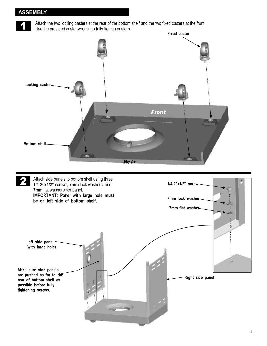 Char-Broil 463257010 manual Assembly, Front, Rear, 20x1/2 screws, 7mm lock washers 