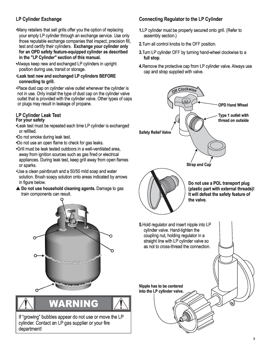 Char-Broil 463257010 manual LP Cylinder Exchange, LP Cylinder Leak Test, department, For your safety 