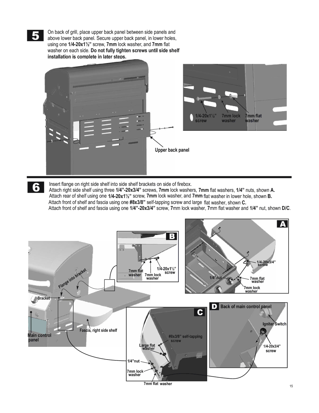 Char-Broil 463257111 manual Upper back panel 