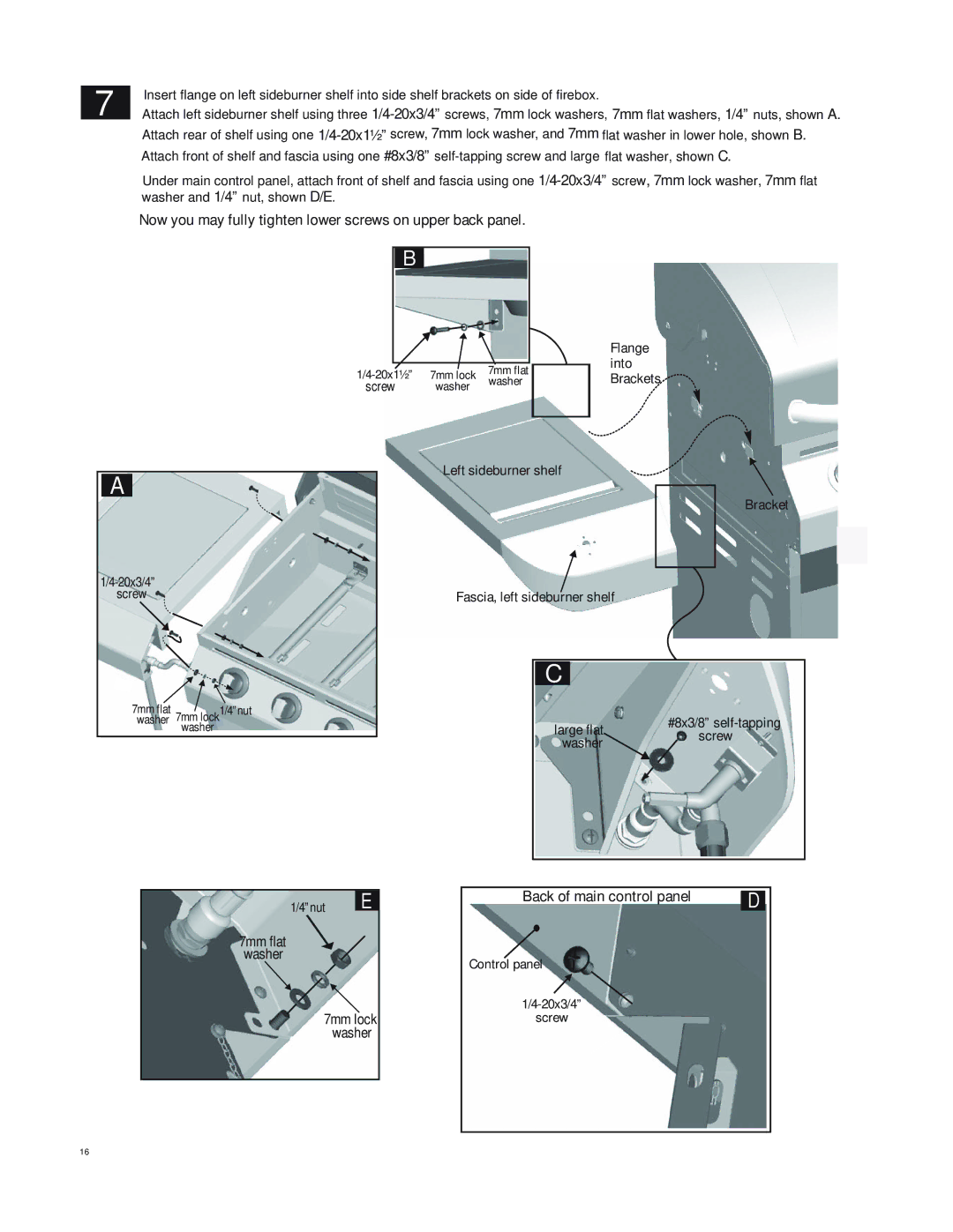 Char-Broil 463257111 manual Now you may fully tighten lower screws on upper back panel 