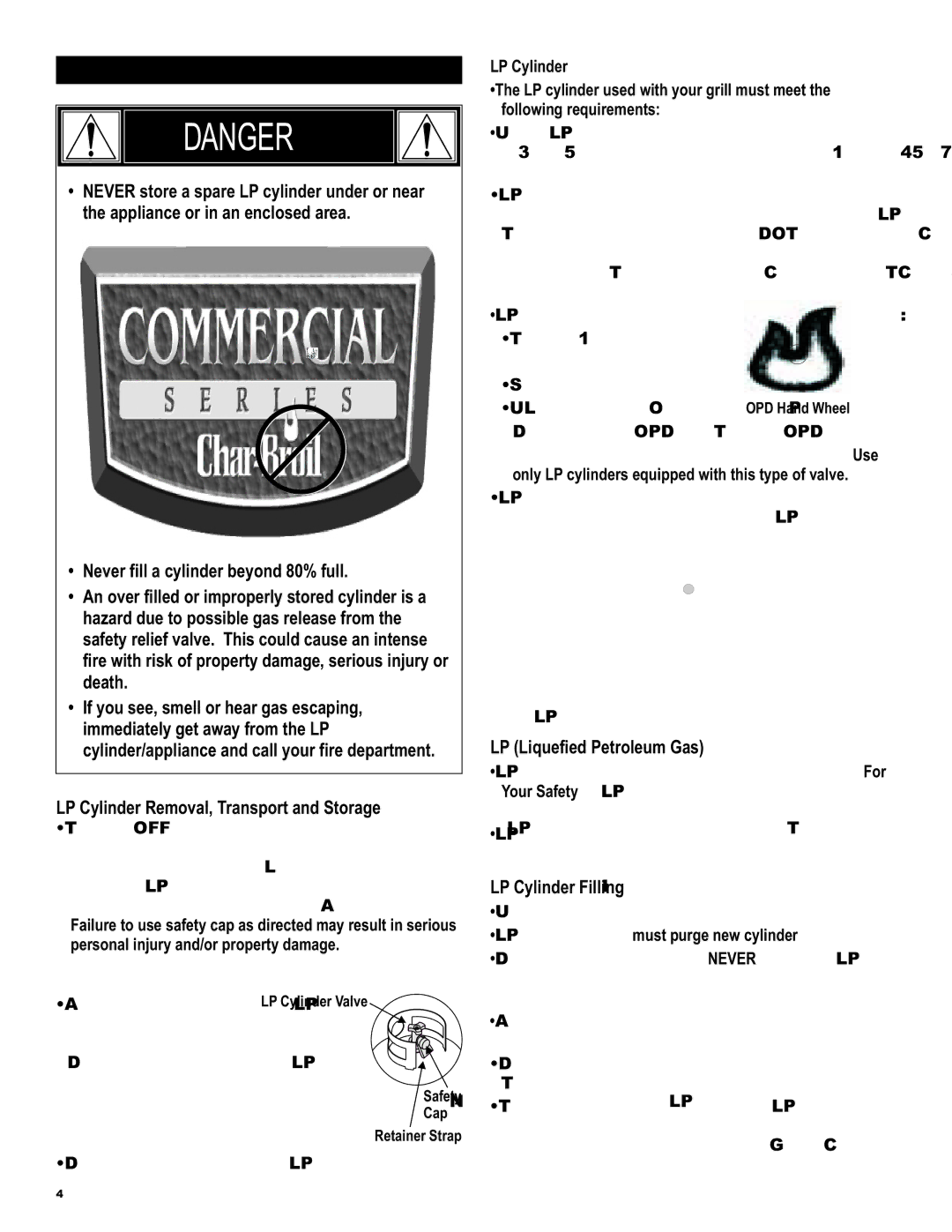 Char-Broil 463257111 manual USE and Care, LP Liquefied Petroleum Gas, LP Cylinder Filling 