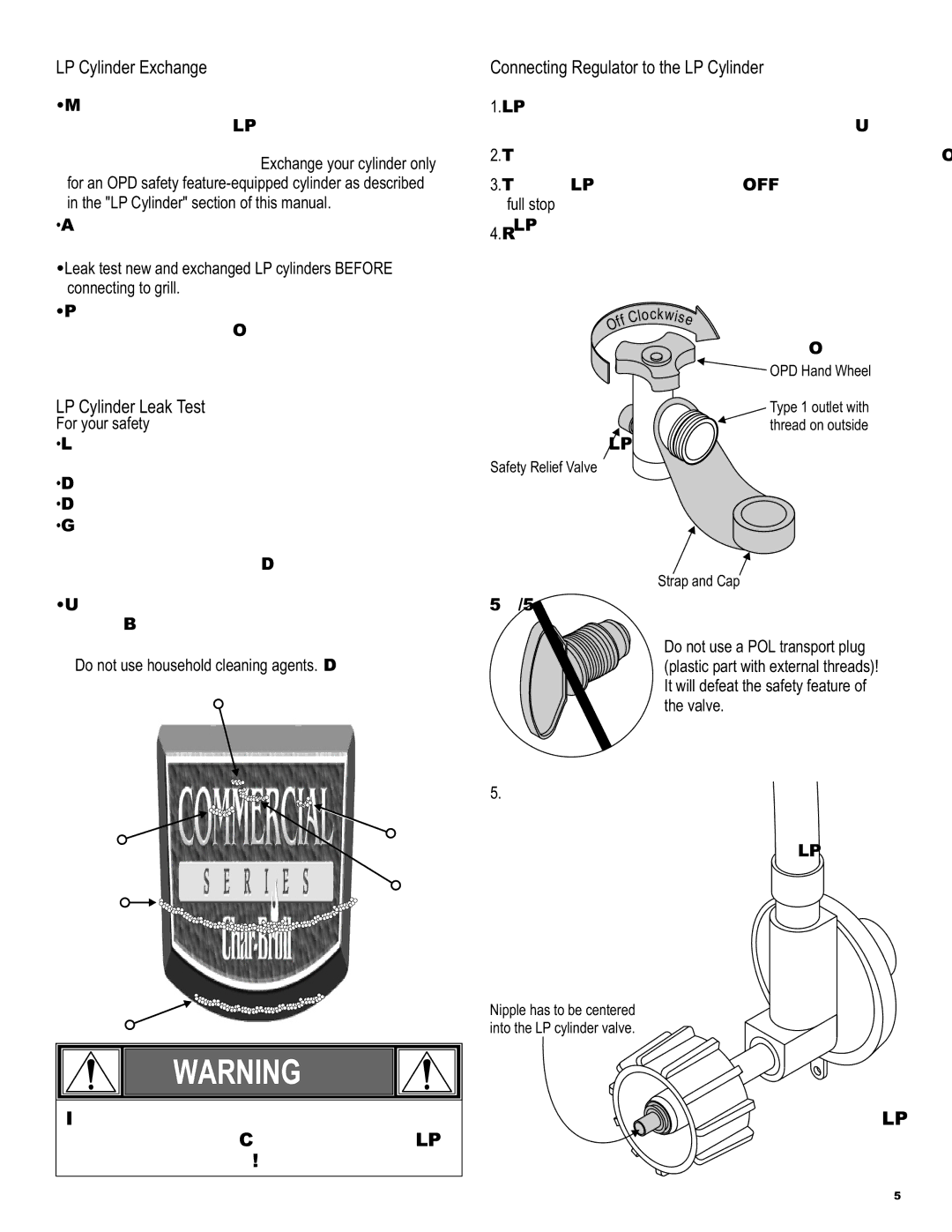 Char-Broil 463257111 manual LP Cylinder Leak Test, For your safety, UseDo not household cleaning agents. Damage to gas 