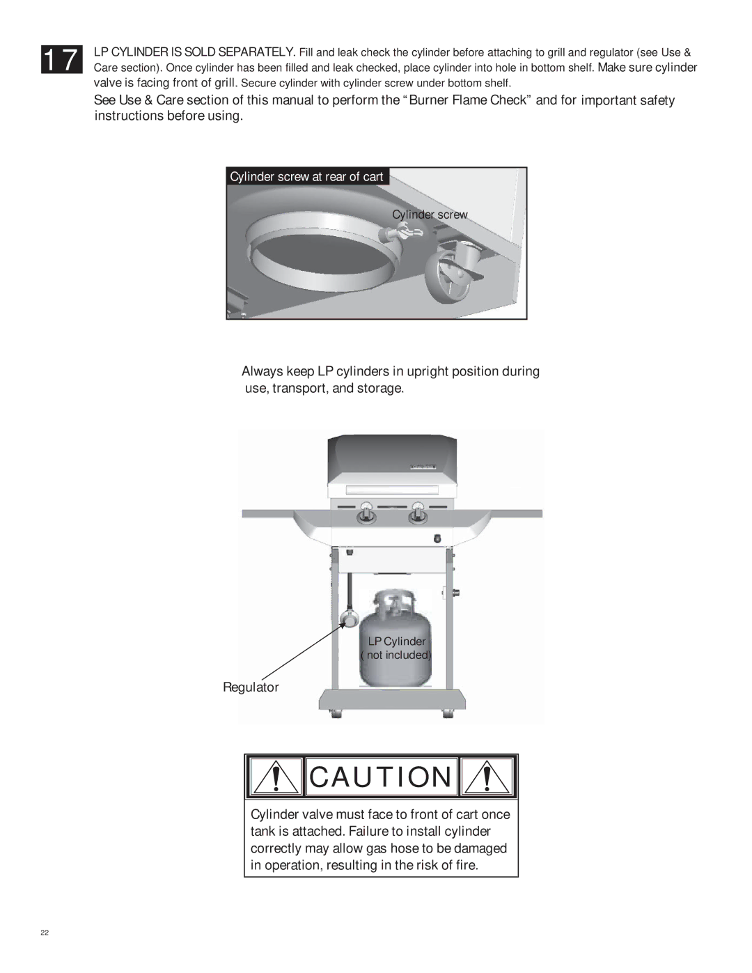 Char-Broil 463262211 manual Cylinder screw at rear of cart 