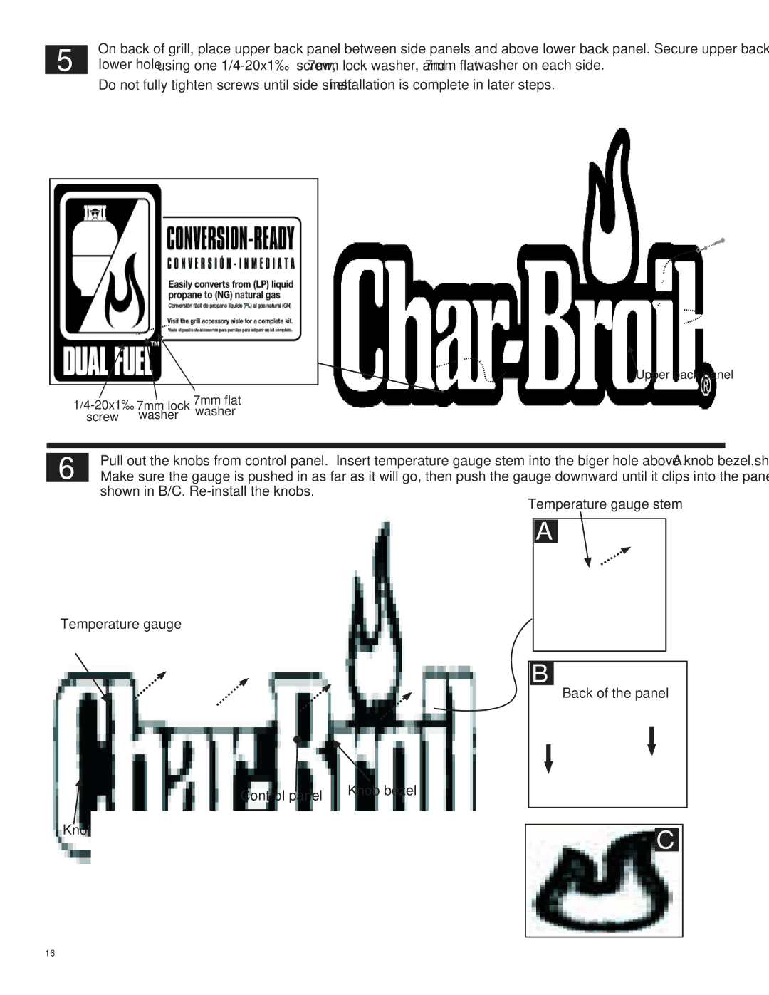 Char-Broil 463262811 manual Temperature gauge stem Control panel 