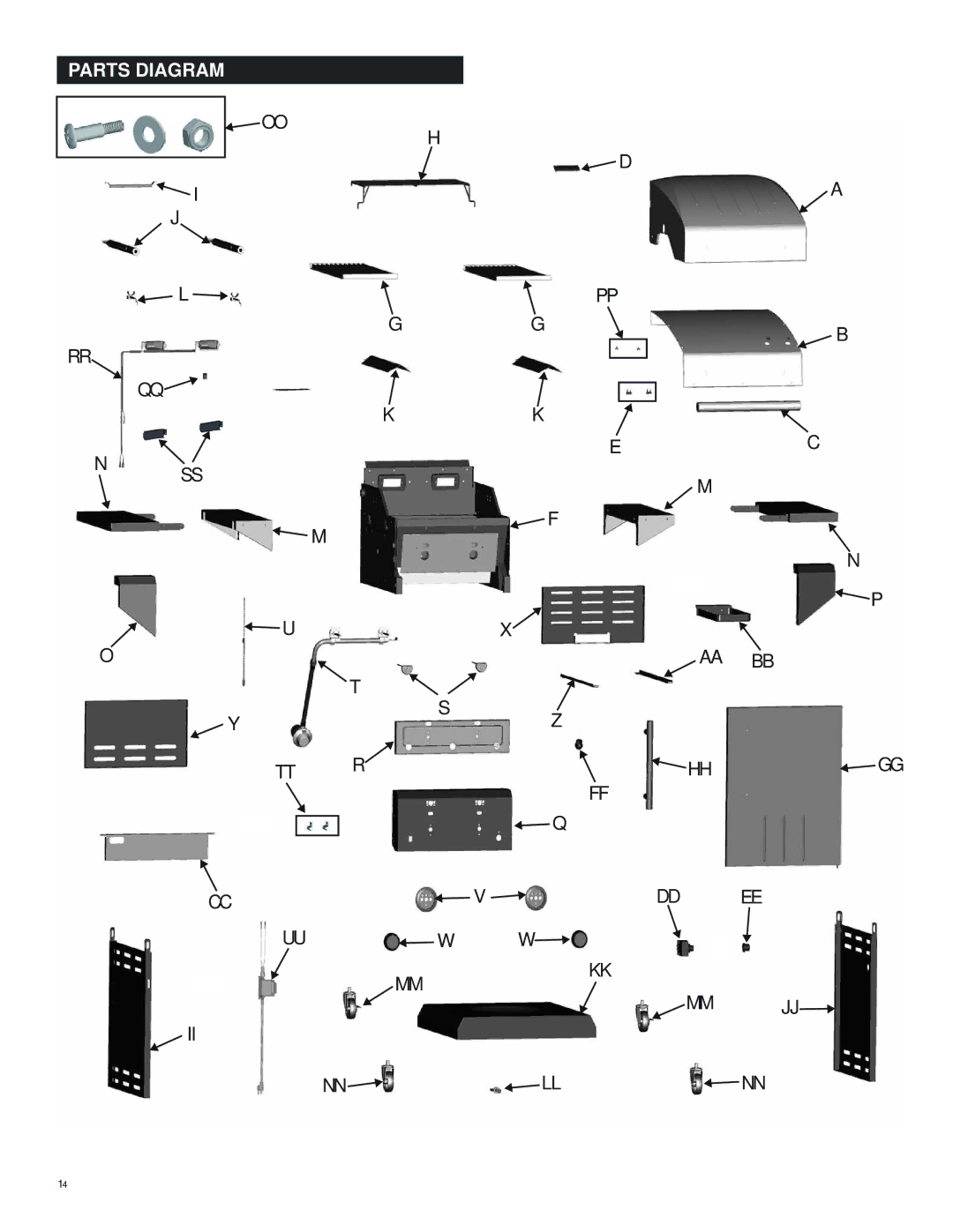 Char-Broil 463262911 manual Parts Diagram, Aa Bb Tt R Hh Gg Dd Ee Mm Jj 