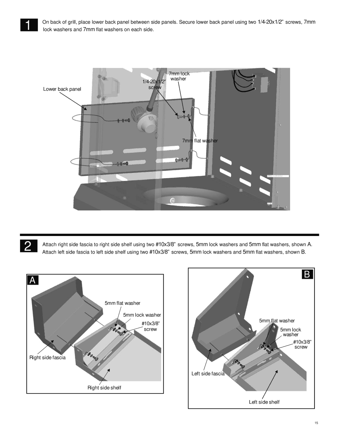 Char-Broil 463262911 manual Lock washers and 7mm flat washers on each side 