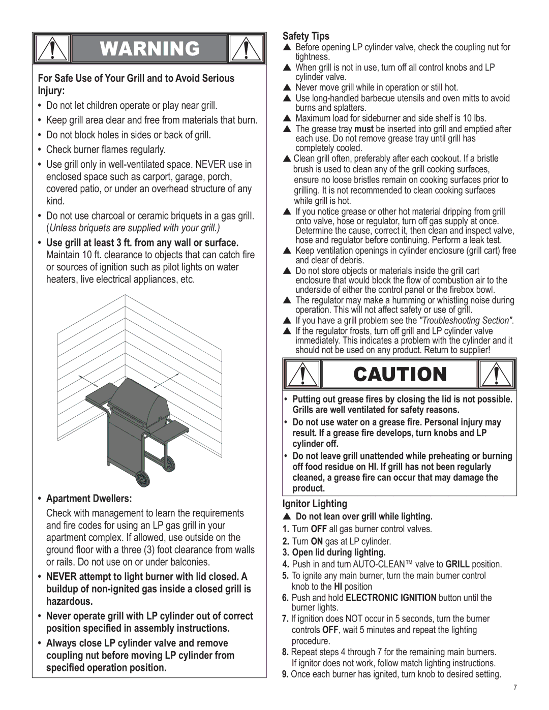 Char-Broil 463263110 For Safe Use of Your Grill and to Avoid Serious Injury, Ignitor Lighting, Open lid during lighting 