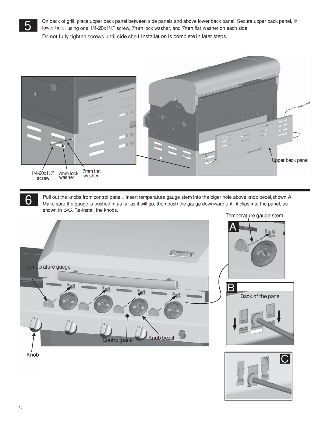 Char-Broil 463263111 manual Temperature gauge stem Control panel 