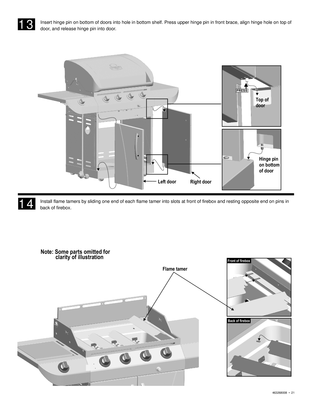 Char-Broil 463268008 manual Left door, Note Some parts omitted for clarity of illustration Flame tamer 