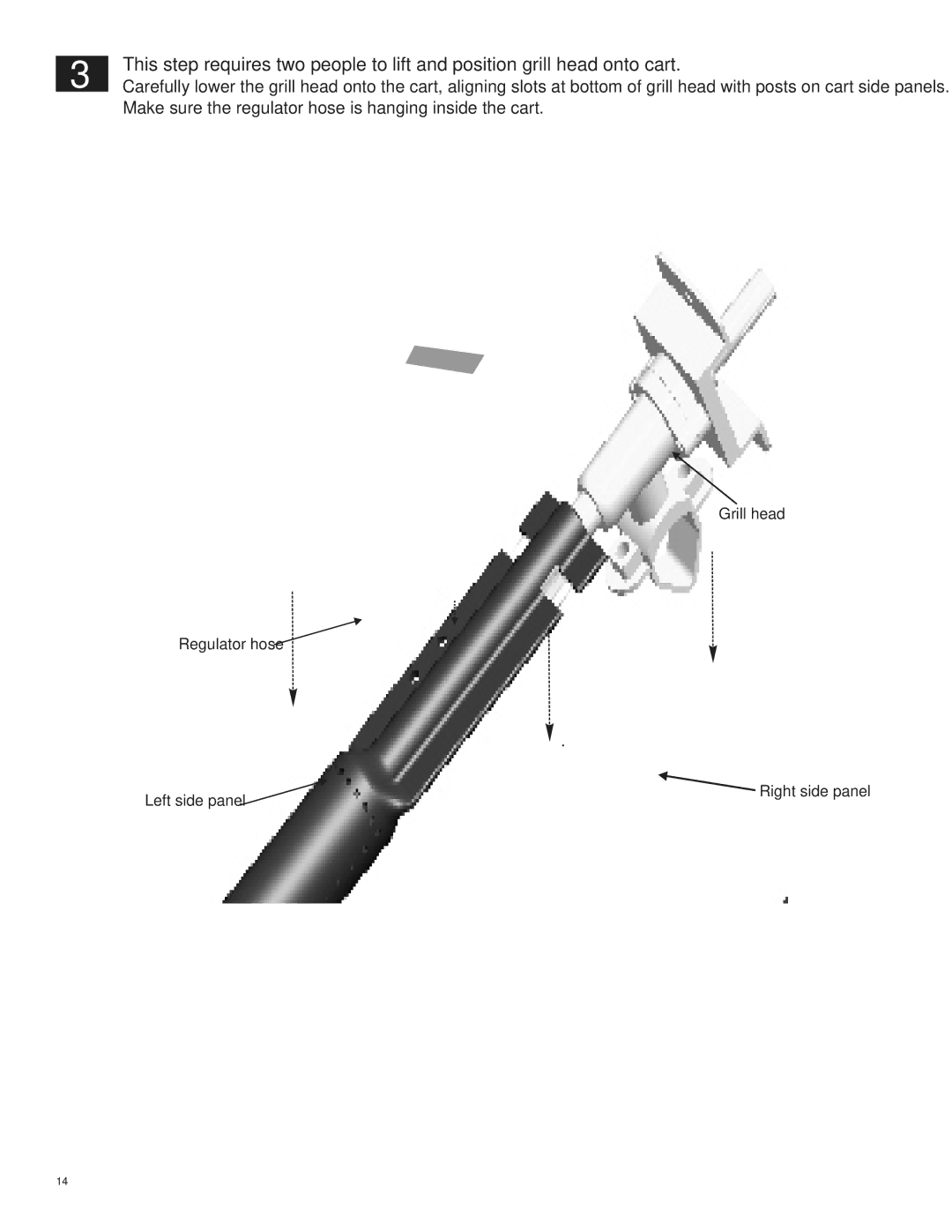 Char-Broil 463269011 manual Make sure the regulator hose is hanging inside the cart 