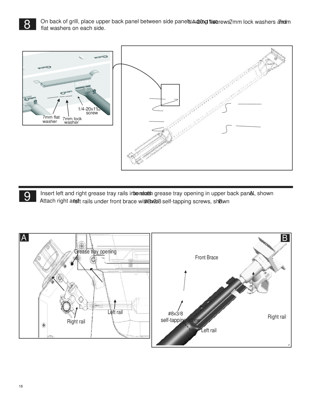 Char-Broil 463269011 manual Flat washers on each side, Front Brace 