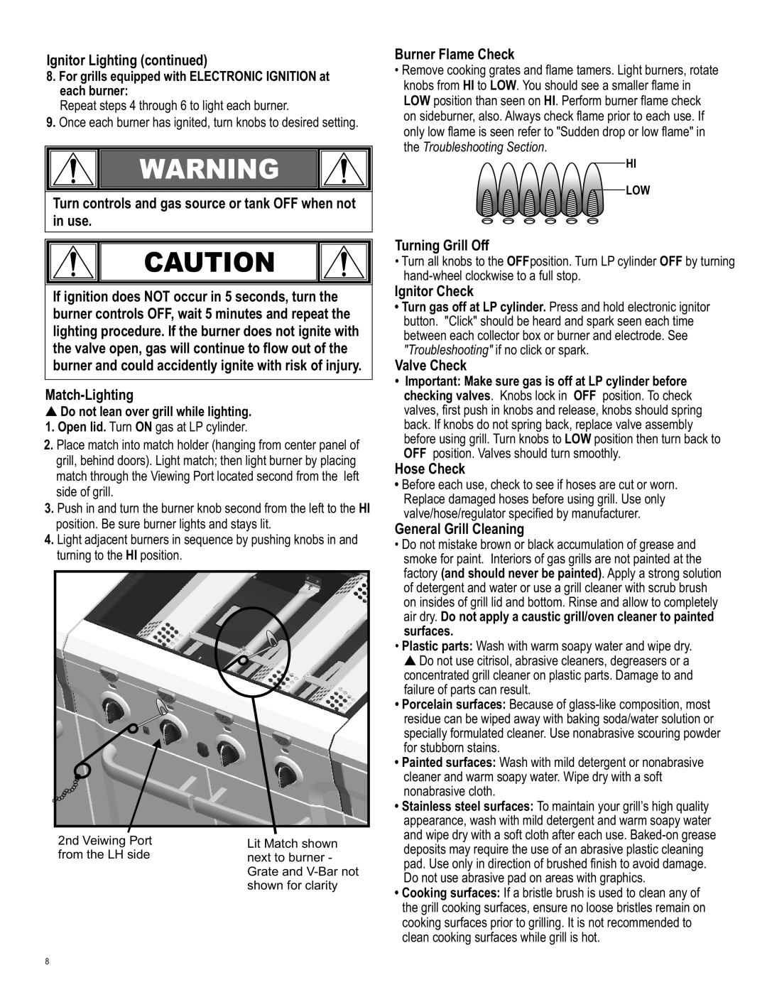 Char-Broil 463269411 Burner Flame Check, Turning Grill Off, Ignitor Check, Valve Check, Hose Check, General Grill Cleaning 