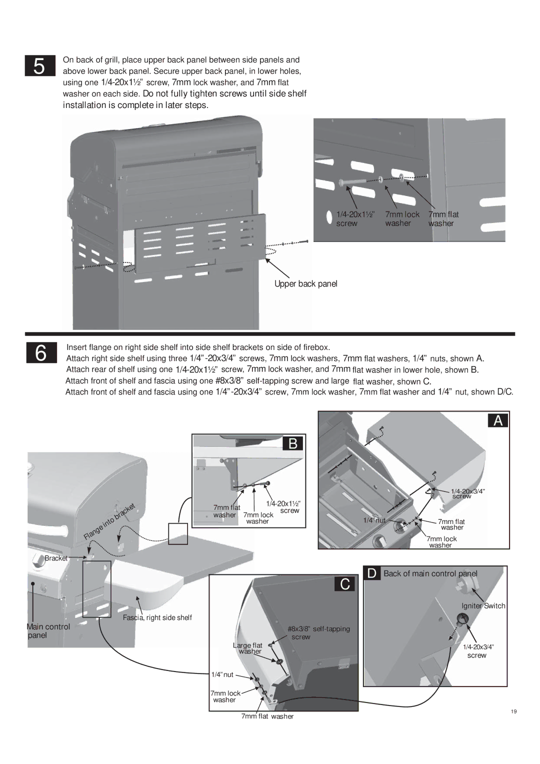 Char-Broil 463270309 manual Upper back panel 