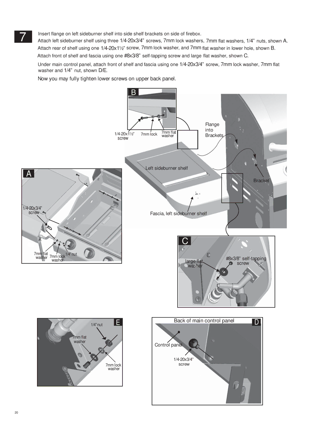 Char-Broil 463270309 manual Now you may fully tighten lower screws on upper back panel 