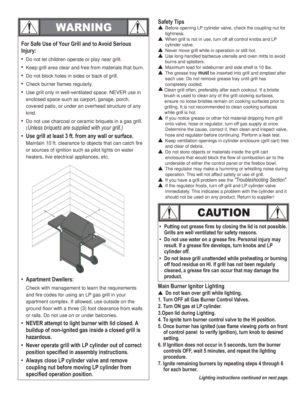 Char-Broil 463270309 manual For Safe Use of Your Grill and to Avoid Serious Injury, Main Burner Ignitor Lighting 