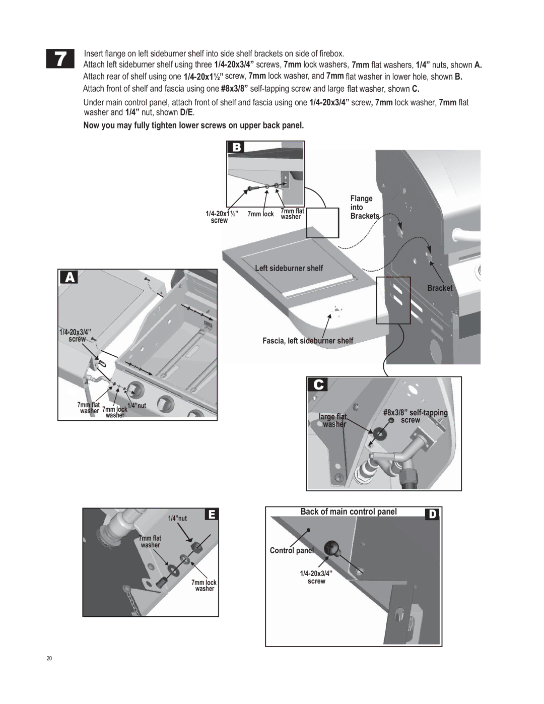 Char-Broil 463270311 manual Now you may fully tighten lower screws on upper back panel 