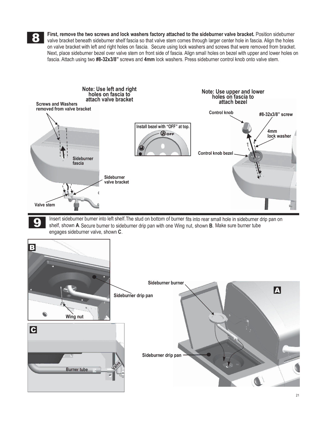 Char-Broil 463270311 manual Holes on fascia to Attach valve bracket 