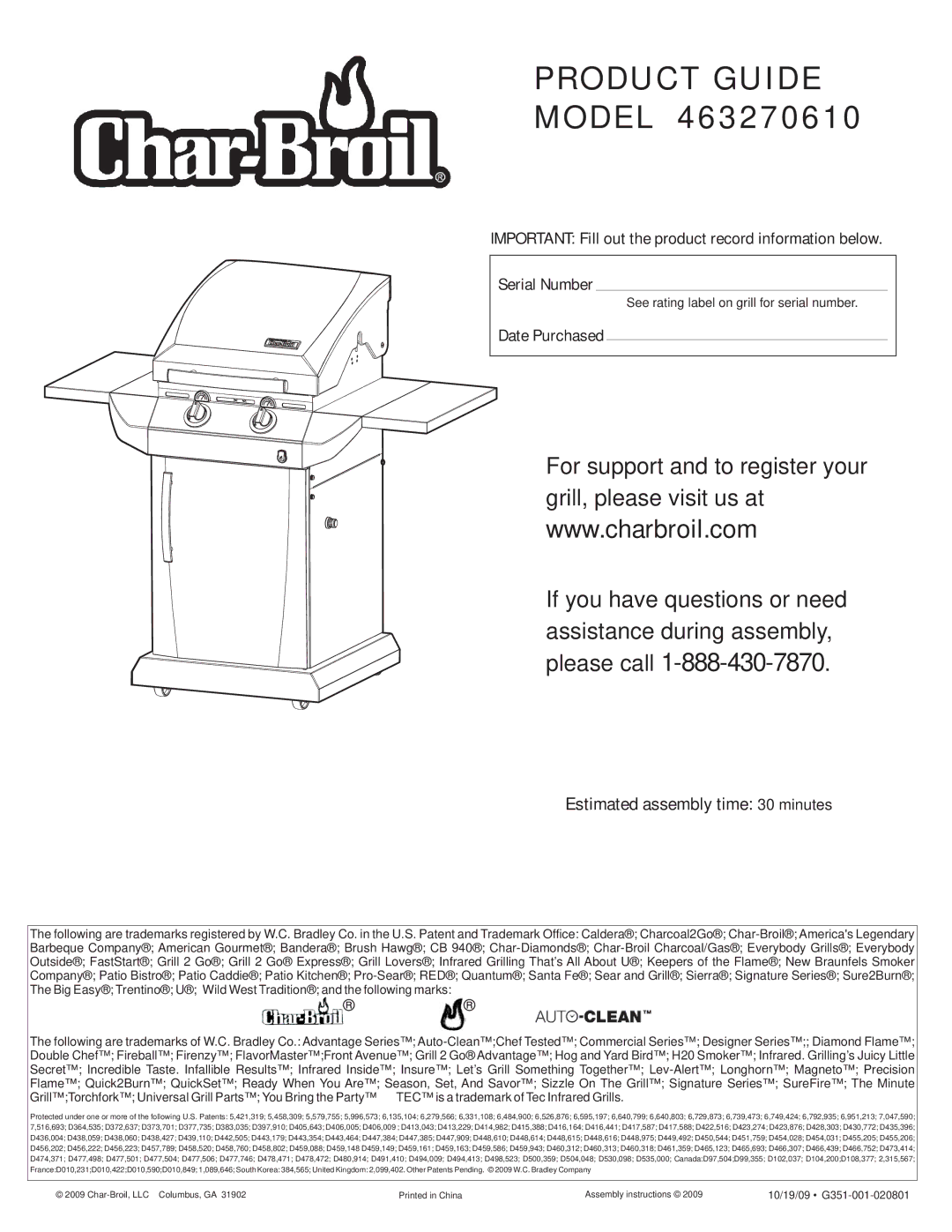 Char-Broil 463270610 manual Product Guide 