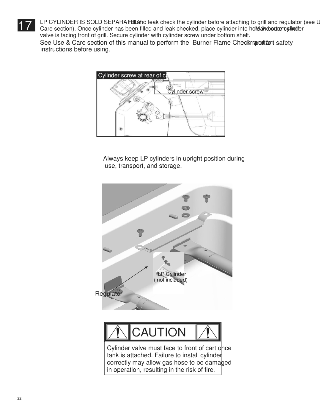 Char-Broil 463270610 manual Cylinder screw at rear of cart 