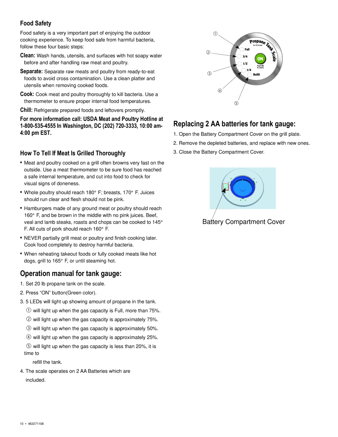 Char-Broil 463271108 manual Food Safety, How To Tell If Meat Is Grilled Thoroughly 