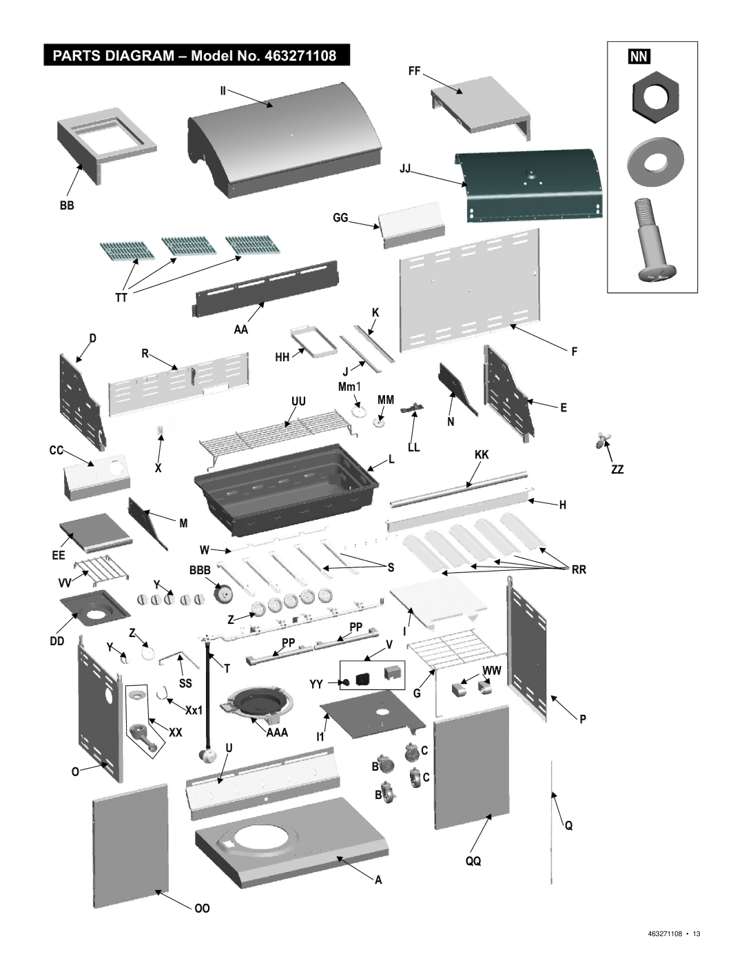 Char-Broil 463271108 manual Parts Diagram Model No 