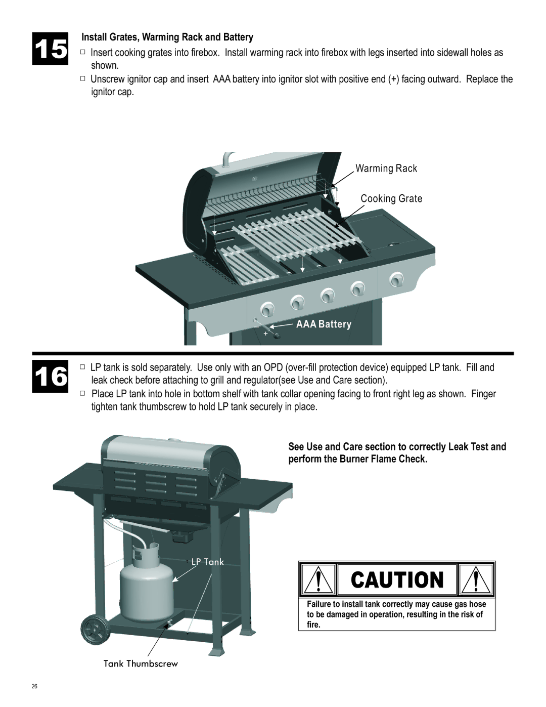 Char-Broil 463411512 manual Install Grates, Warming Rack and Battery, AAA Battery 