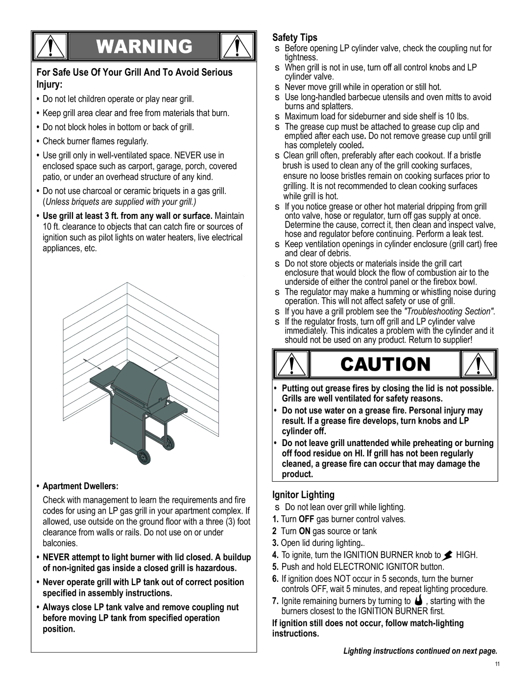 Char-Broil 463420509 manual For Safe Use Of Your Grill And To Avoid Serious Injury, Safety Tips, Ignitor Lighting 