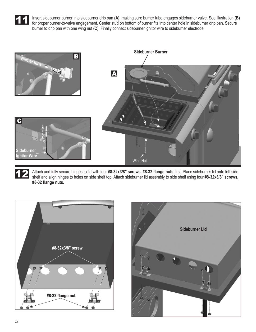 Char-Broil 463420509 manual Sideburner Burner, #8-32 flange nuts Sideburner Lid 