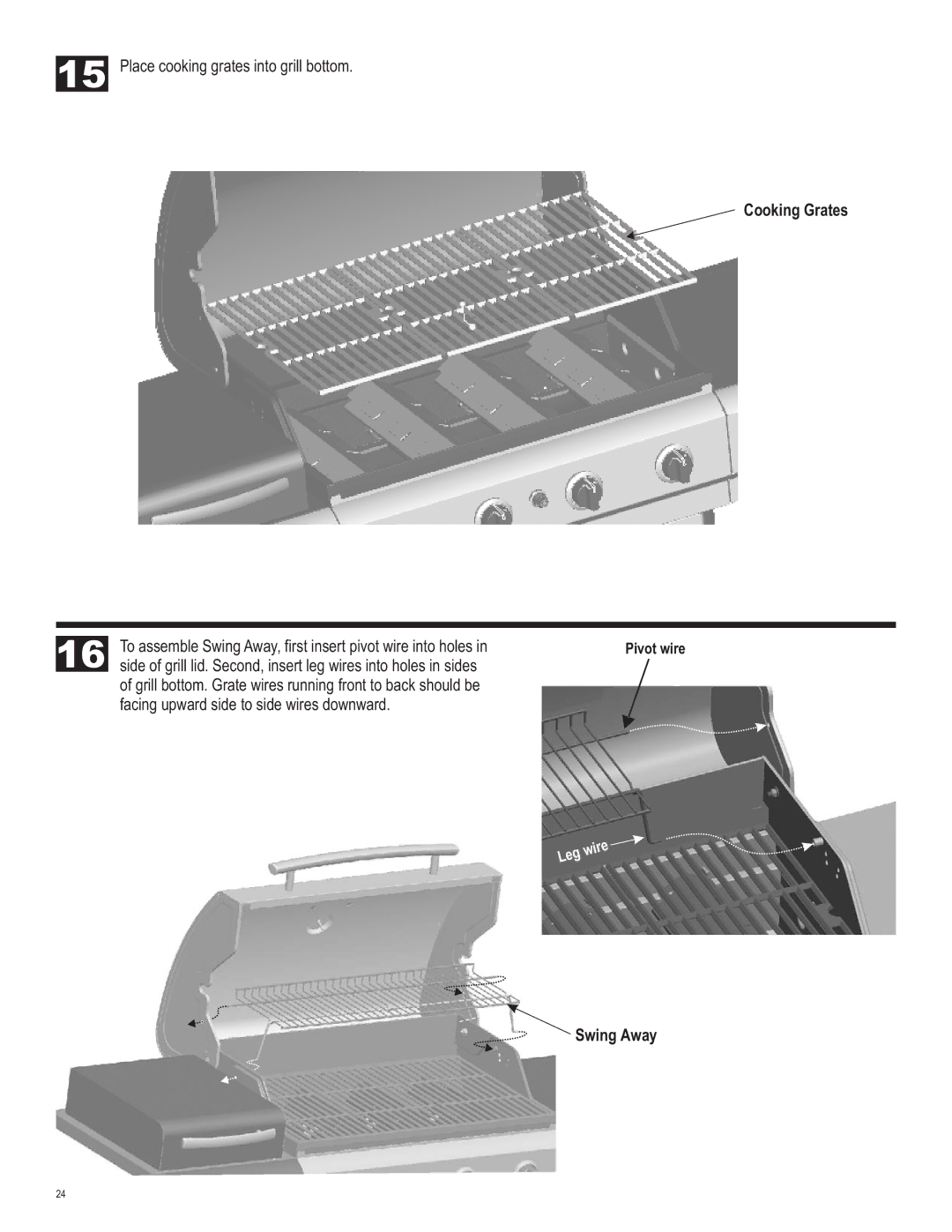 Char-Broil 463420509 manual Cooking Grates, Swing Away 