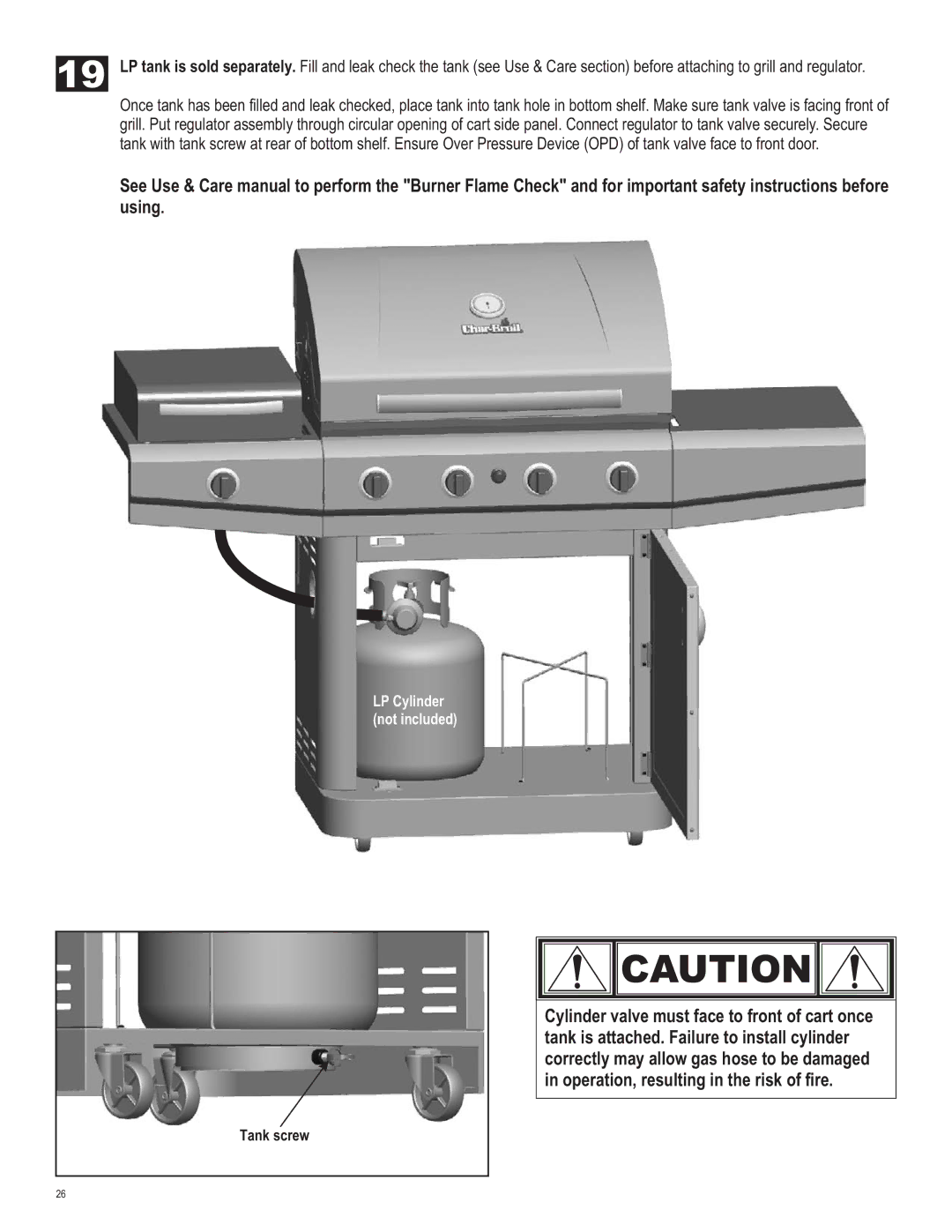 Char-Broil 463420509 manual LP Cylinder Not included 