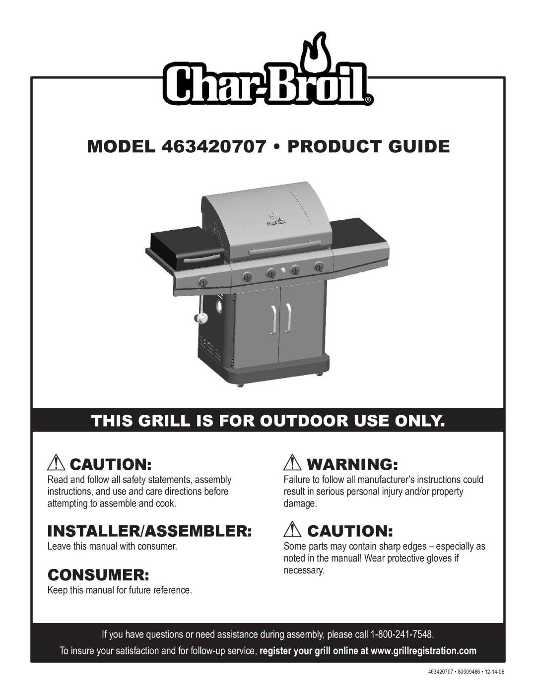 Char-Broil manual Model 463420707 Product Guide 