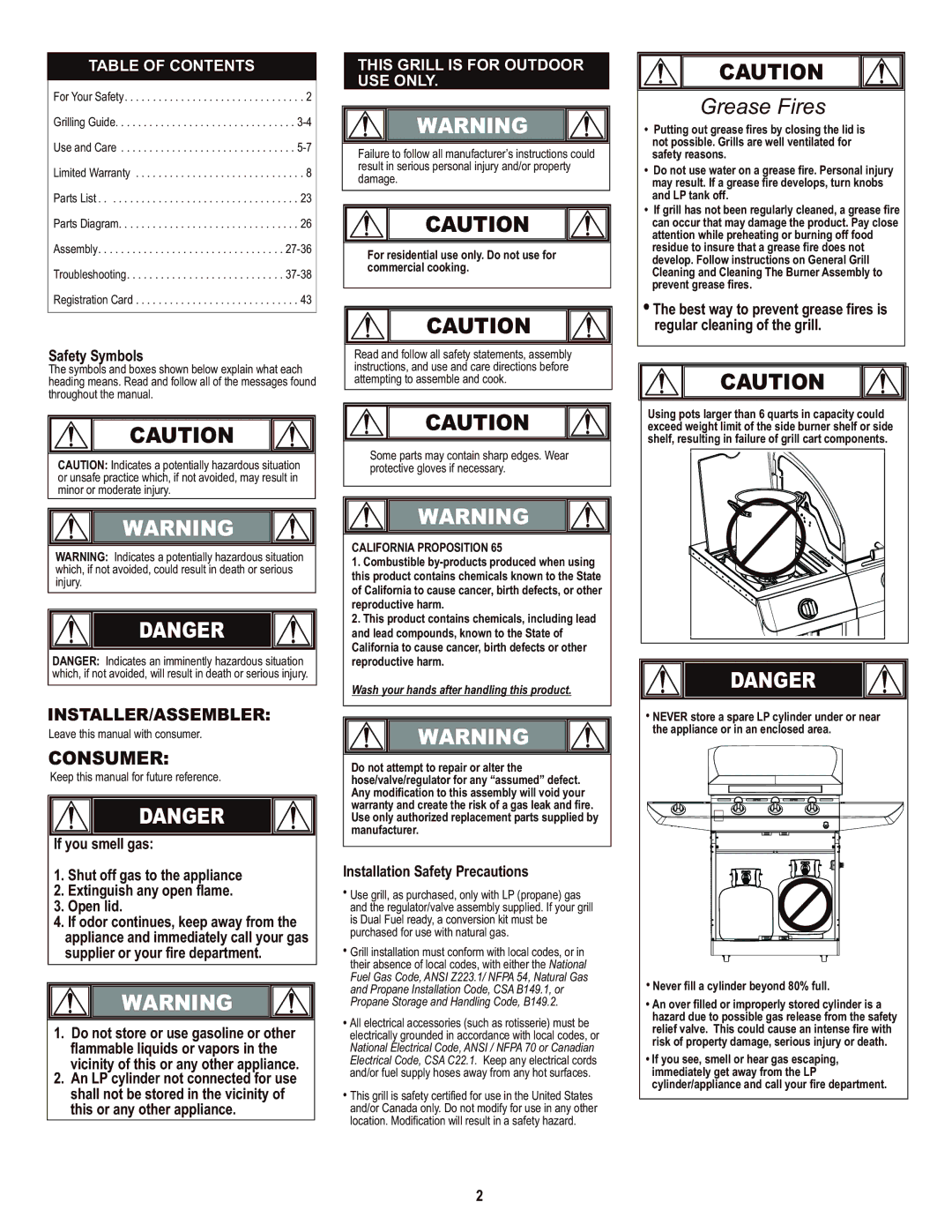 Char-Broil 463436214 manual Grease Fires 