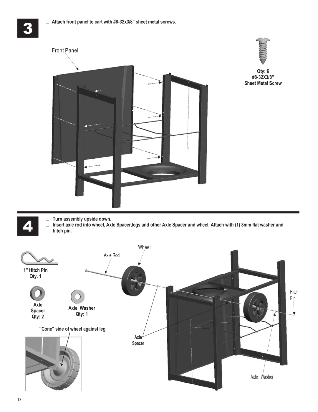 Char-Broil 463440109 manual Front Panel, Wheel, Hitch Pin, Axle Washer 