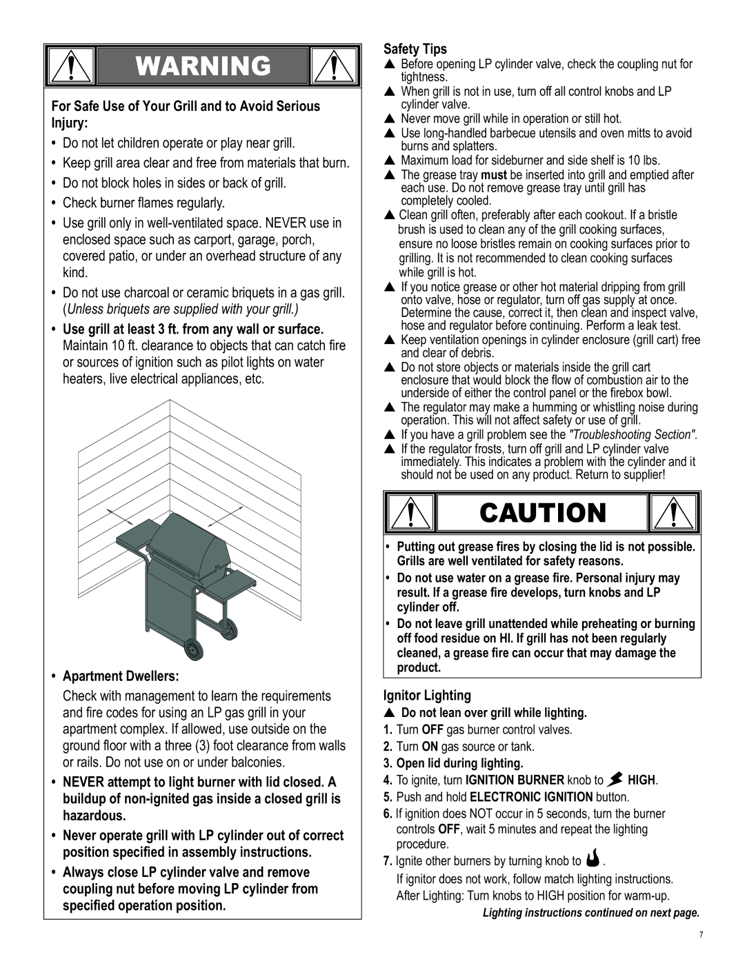 Char-Broil 463440109 For Safe Use of Your Grill and to Avoid Serious Injury, Ignitor Lighting, Open lid during lighting 