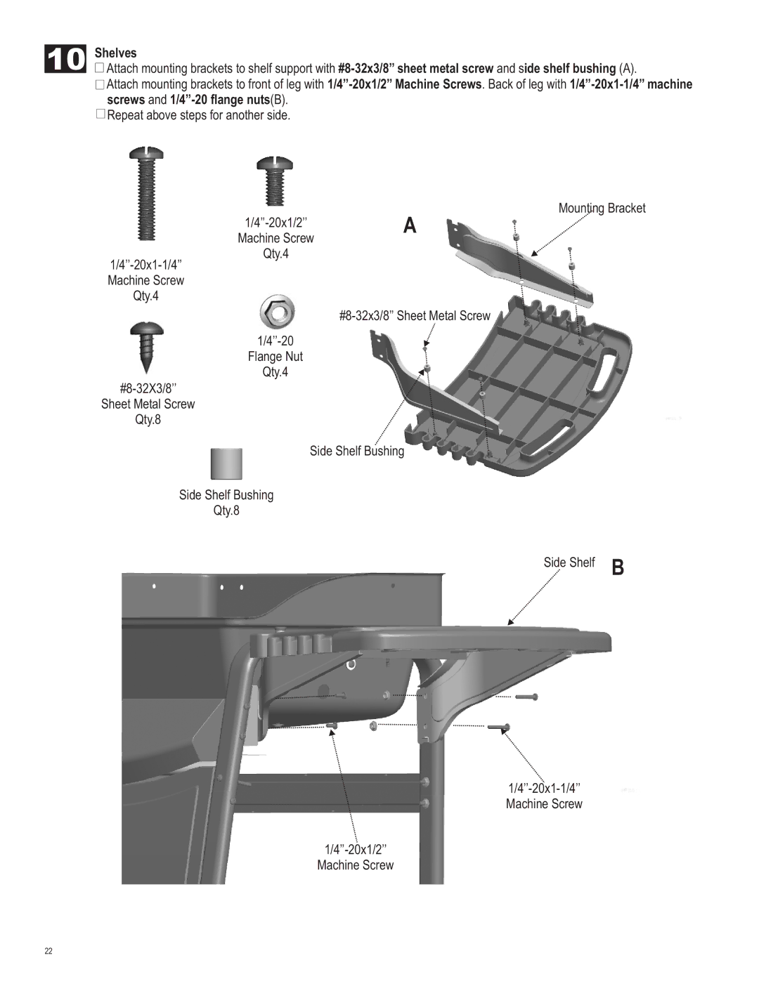 Char-Broil 463620410 manual Shelves 