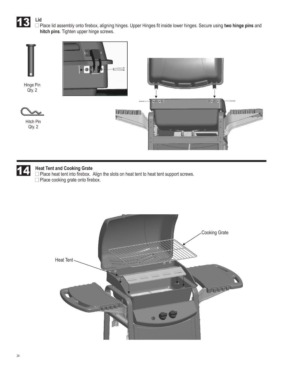 Char-Broil 463620410 manual Lid, Heat Tent and Cooking Grate 