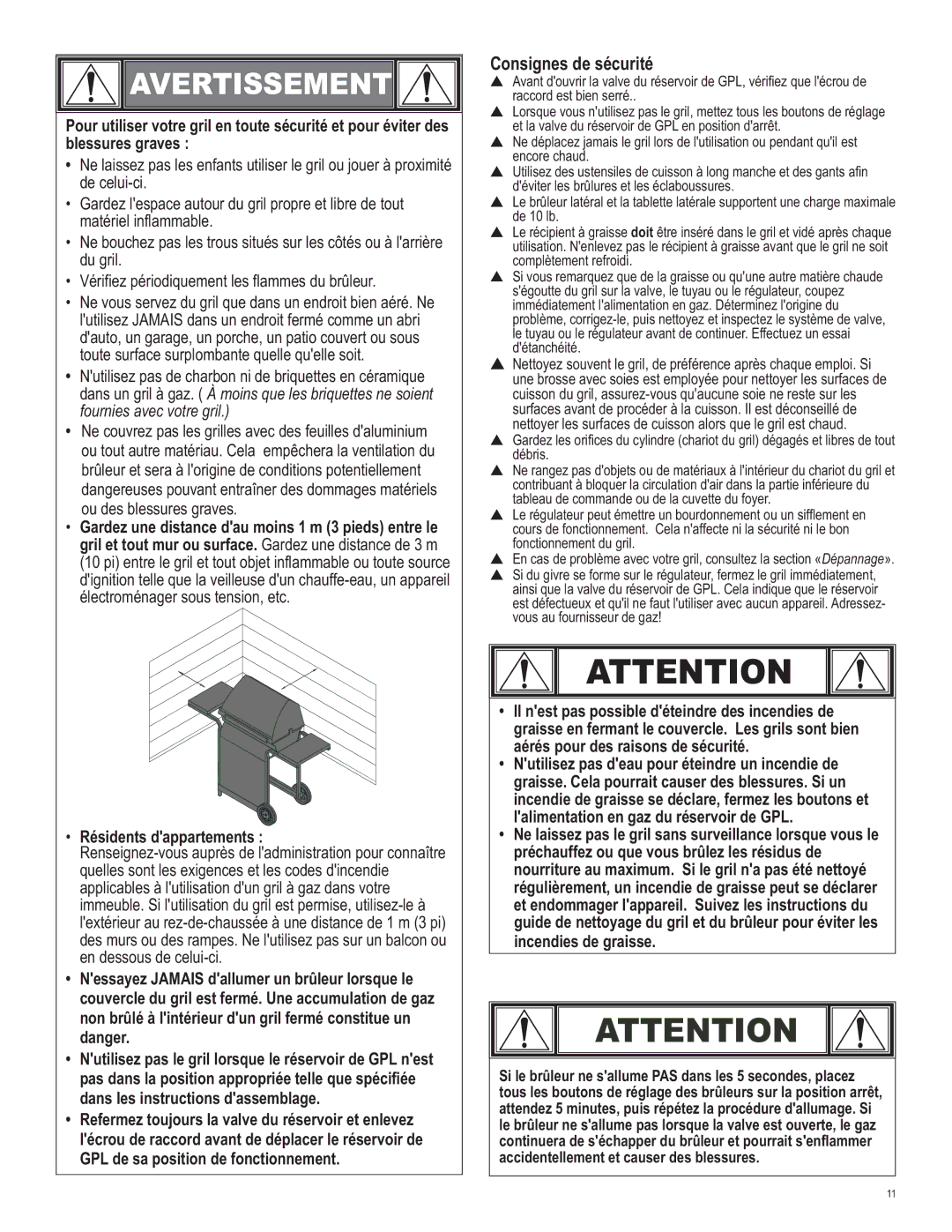 Char-Broil 463620412 manual Consignes de sécurité 