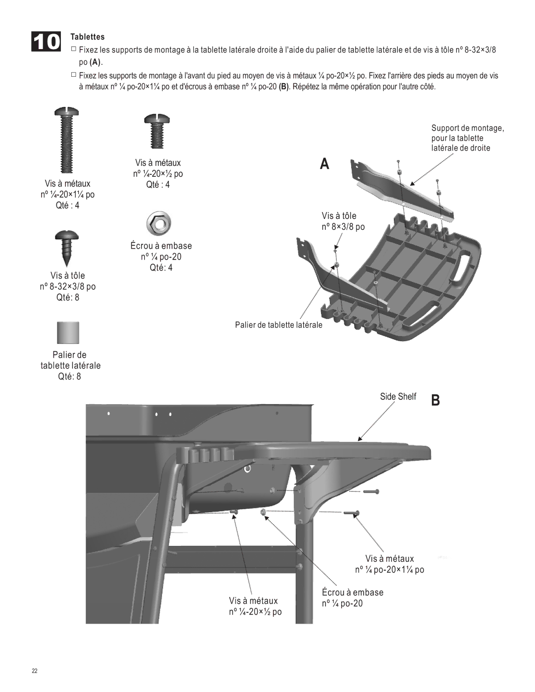 Char-Broil 463620412 manual Tablettes 