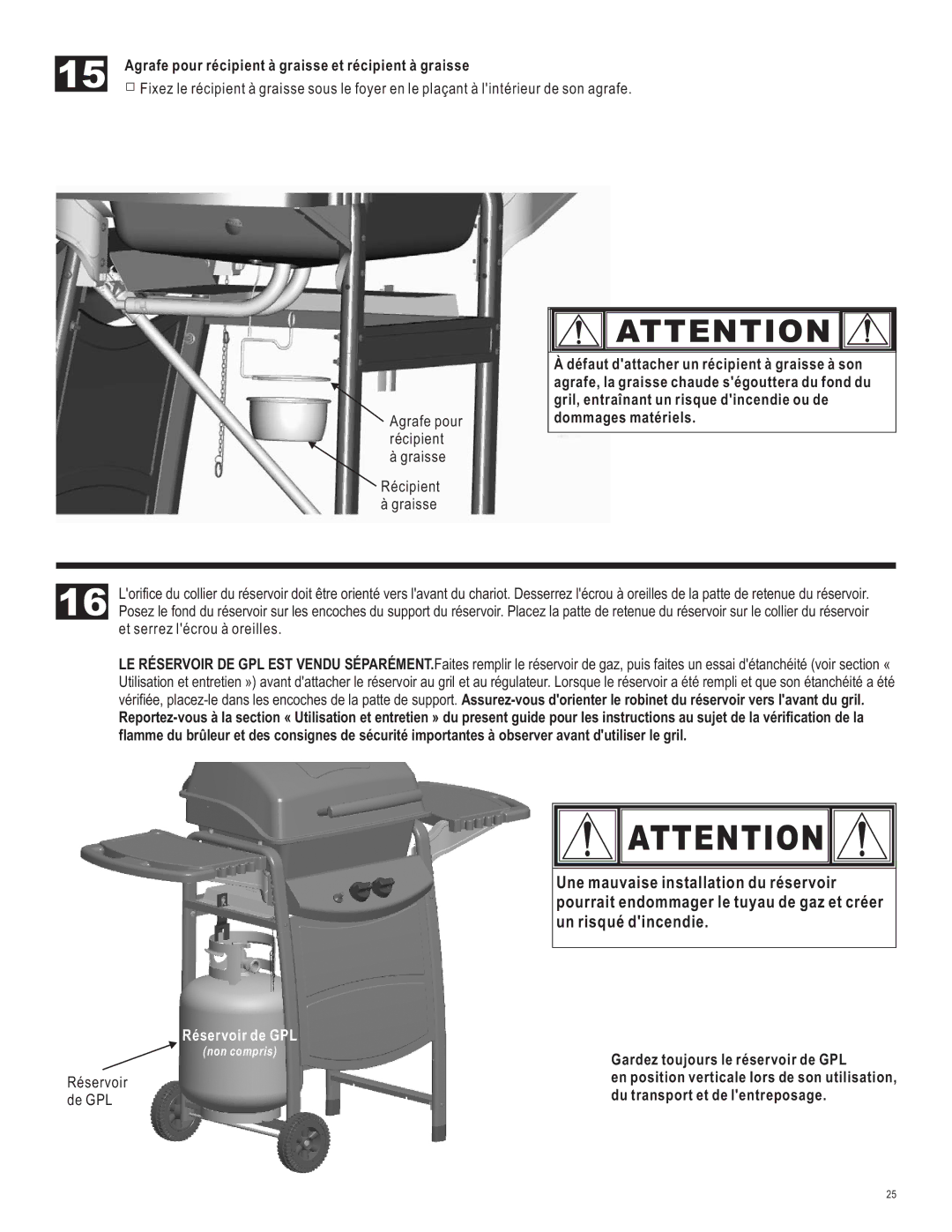 Char-Broil 463620412 manual Agrafe pour récipient à graisse et récipient à graisse 