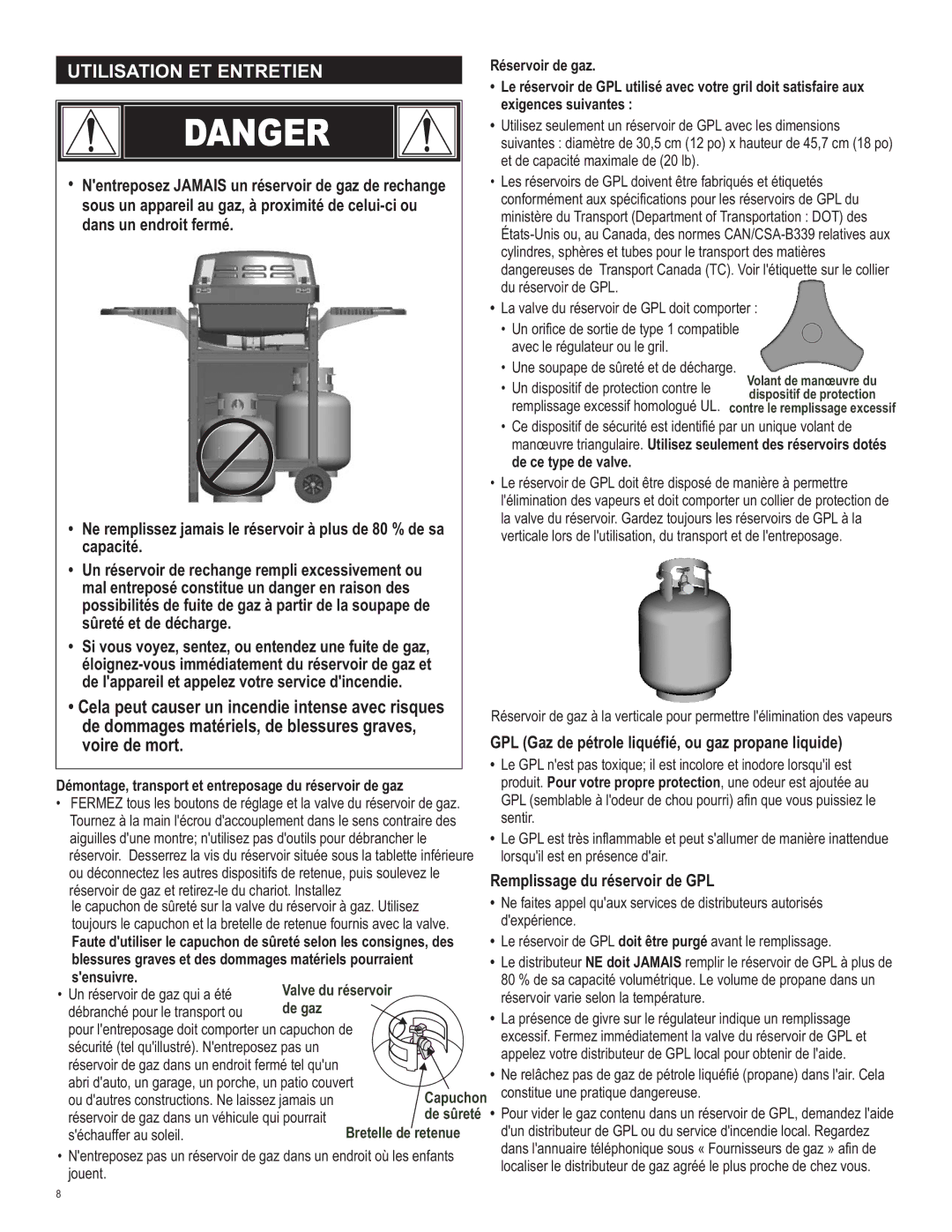 Char-Broil 463620412 manual Utilisation ET Entretien, GPL Gaz de pétrole liquéfié, ou gaz propane liquide 