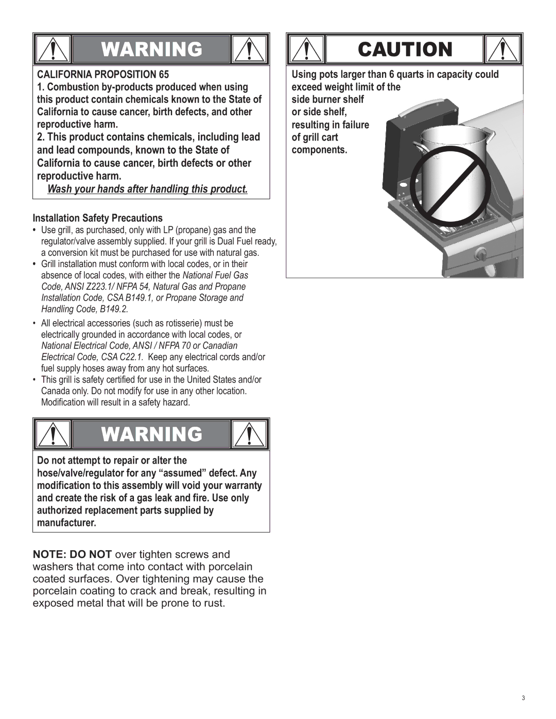 Char-Broil 463620412 manual California Proposition, Installation Safety Precautions 