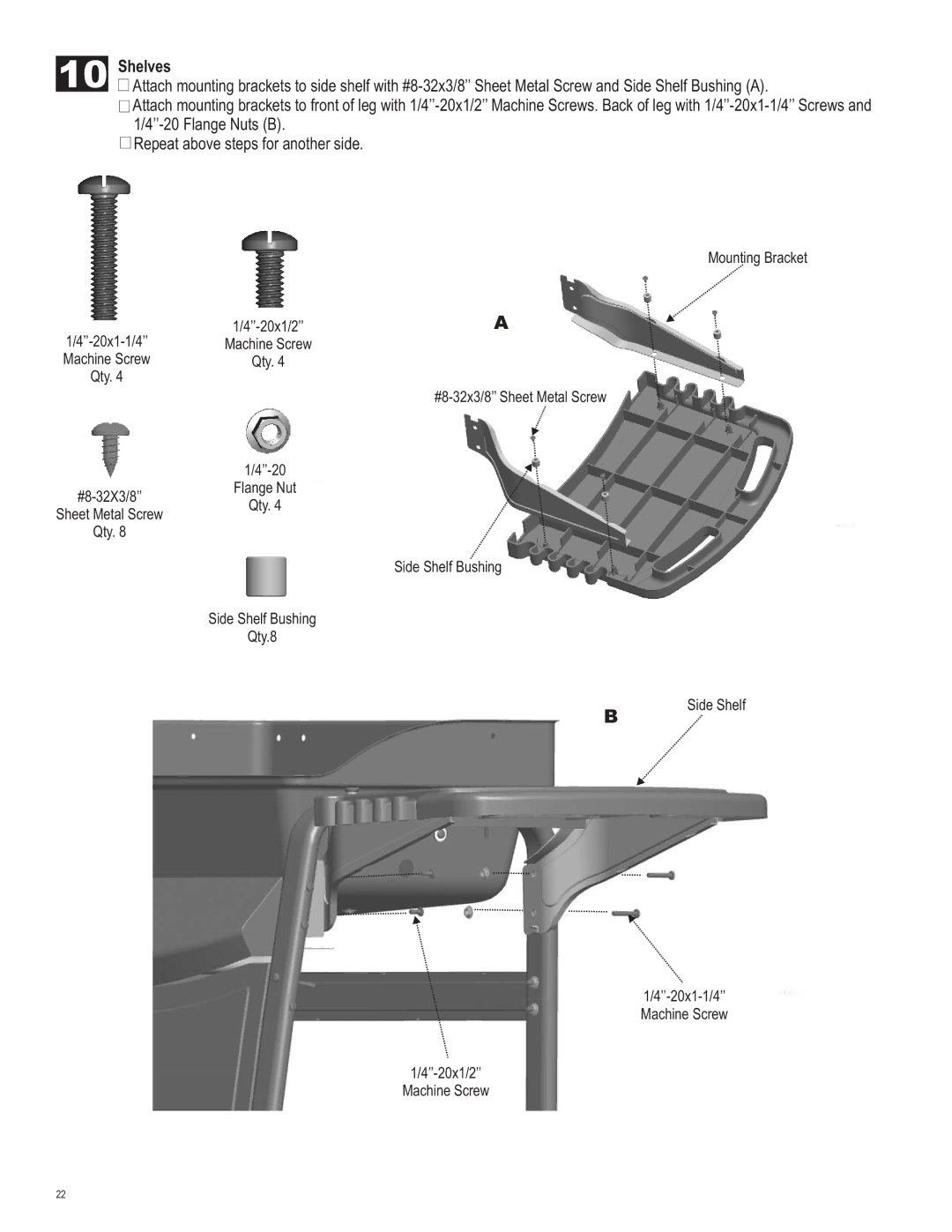 Char-Broil 463620809 manual Shelves 