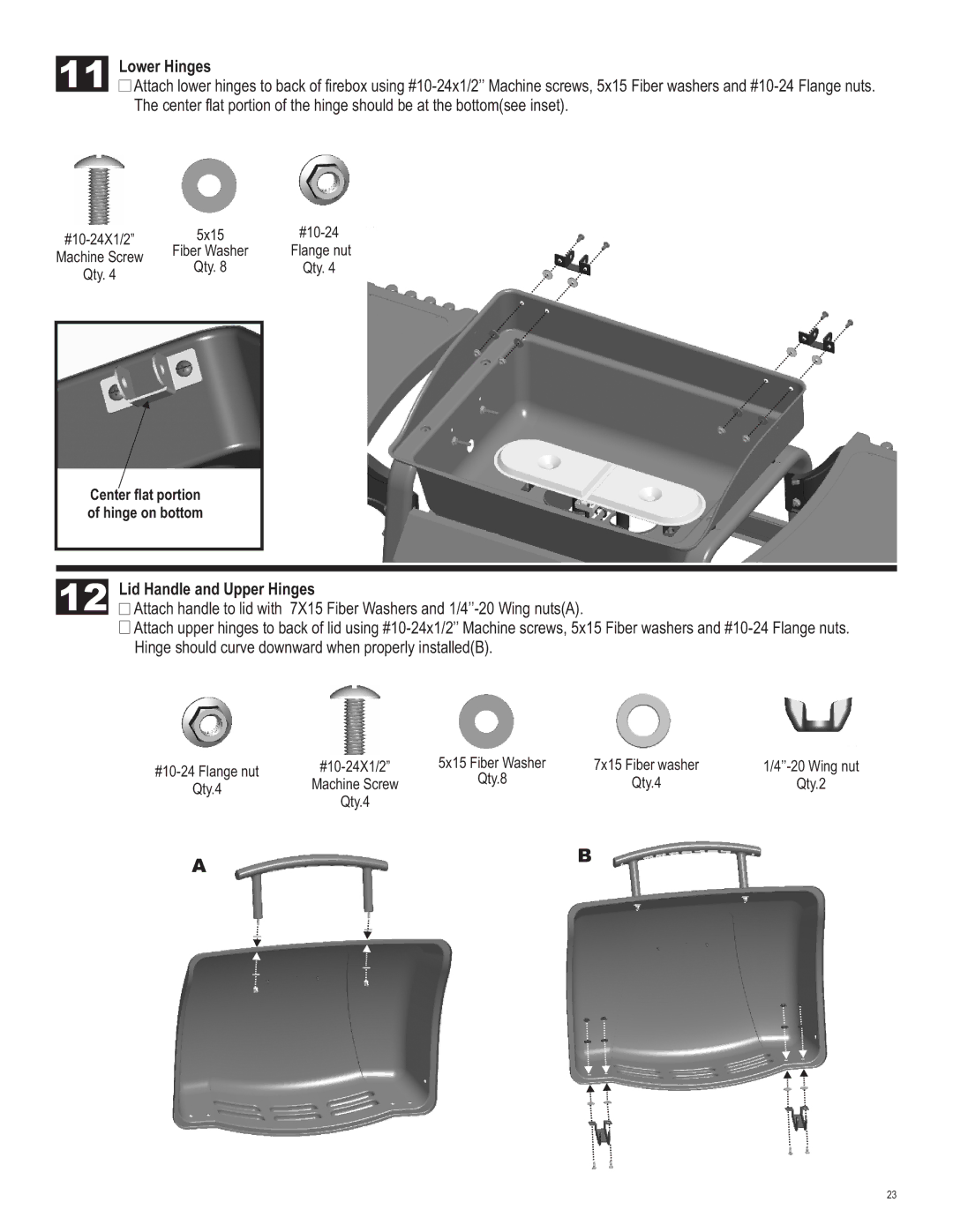 Char-Broil 463620809 manual Lower Hinges, Lid Handle and Upper Hinges 