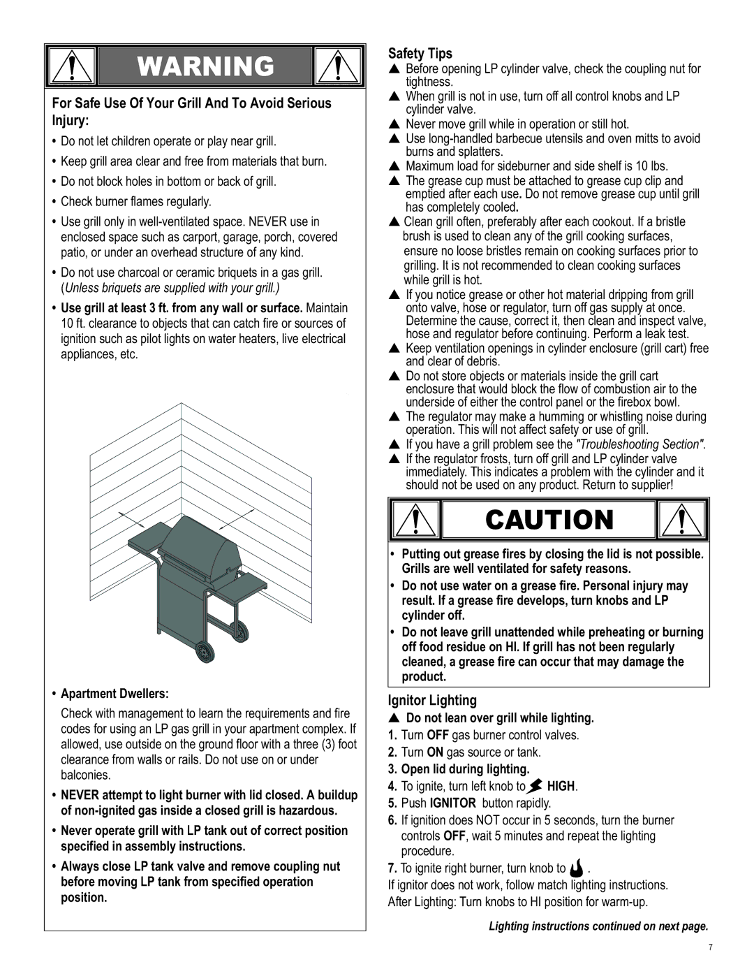 Char-Broil 463620809 manual For Safe Use Of Your Grill And To Avoid Serious Injury, Safety Tips, Ignitor Lighting 