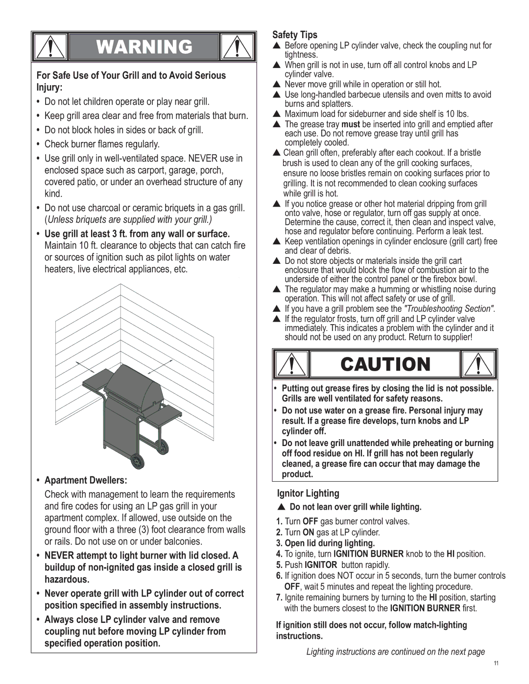 Char-Broil 463621611 For Safe Use of Your Grill and to Avoid Serious Injury, Ignitor Lighting, Open lid during lighting 